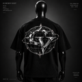 Chrome Globe Tee — full back, large chrome GV globe graphic. Concept render, internal review only.